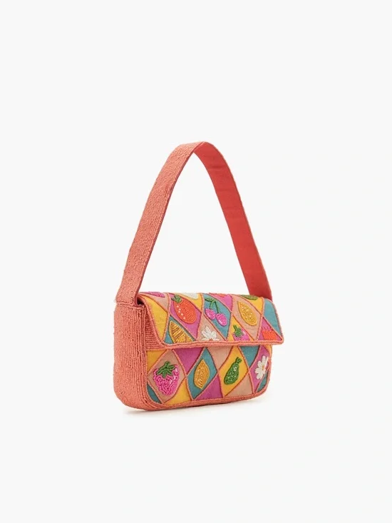 Coral beaded Patchwork Shoulder Bag - Picture 2 of 13